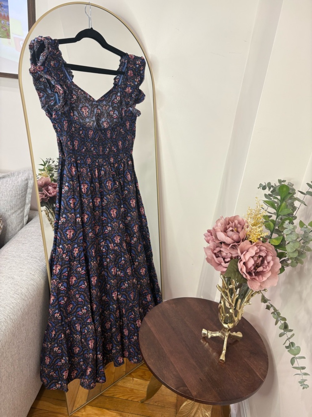 NWT Caroline Constas Floral Paisley Navy Midi Dress with Ruffled Sleeves - Picture 5 of 8